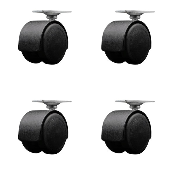 2'' Floor Safe Black Hooded Twin Wheel Caster Top Plate , 4PK
